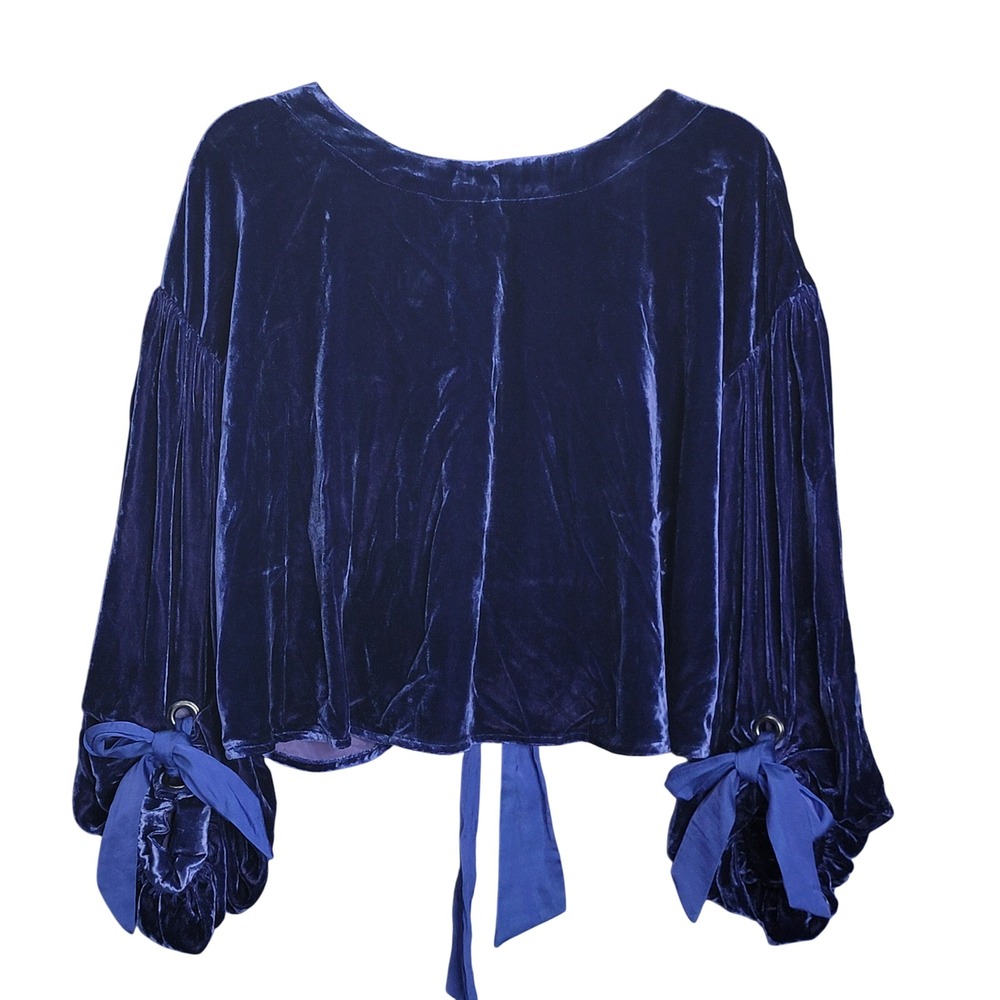 Free People Top Gimmie Some Lovin Open Back Royal Blue Velvet Size S Oversized